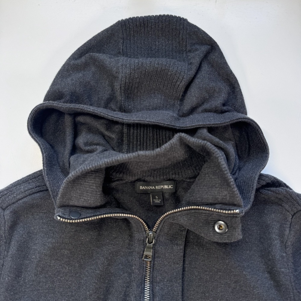 BANANA REPUBLIC Full Zip Hooded Military Sweater Jacket Mens Small Gray Knit - Picture 4 of 16